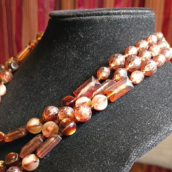 Vintage Amber and Gold Beaded Multi-Strand Necklace Western Germany - Picture 2 of 13